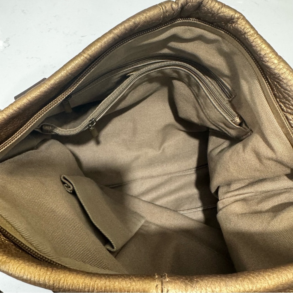 Vintage Soprano Gold Leather Hobo Bag Studded Brown Handles - Picture 7 of 9